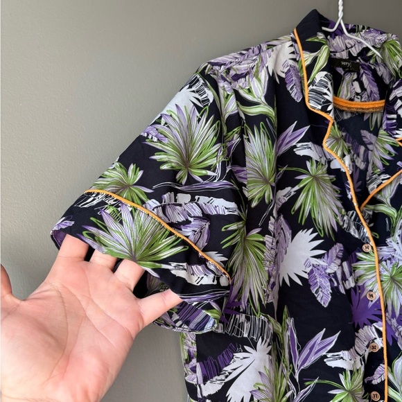 Very J, size L, cropped purple short sleeve Hawaii button up shirt, cotton - Picture 2 of 4
